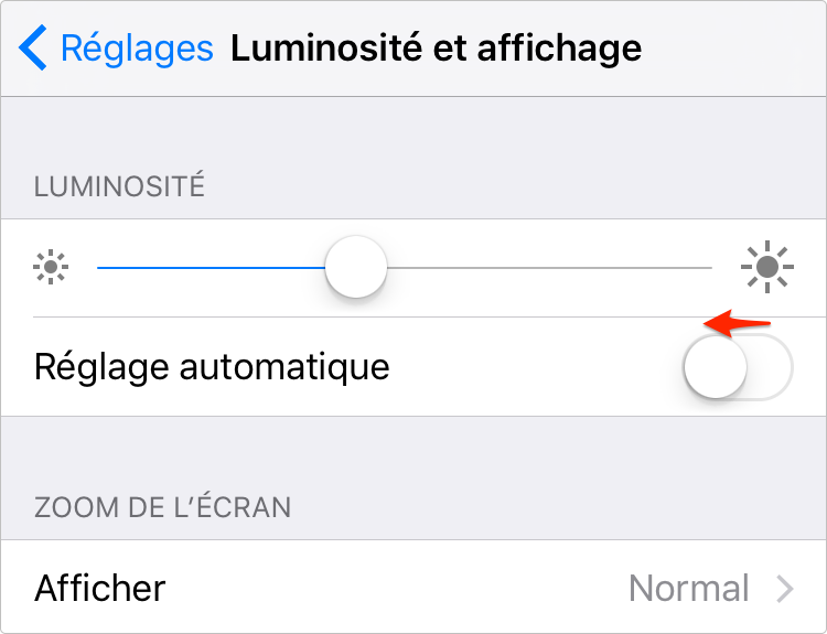 Réduiser la luminosité de l'écran