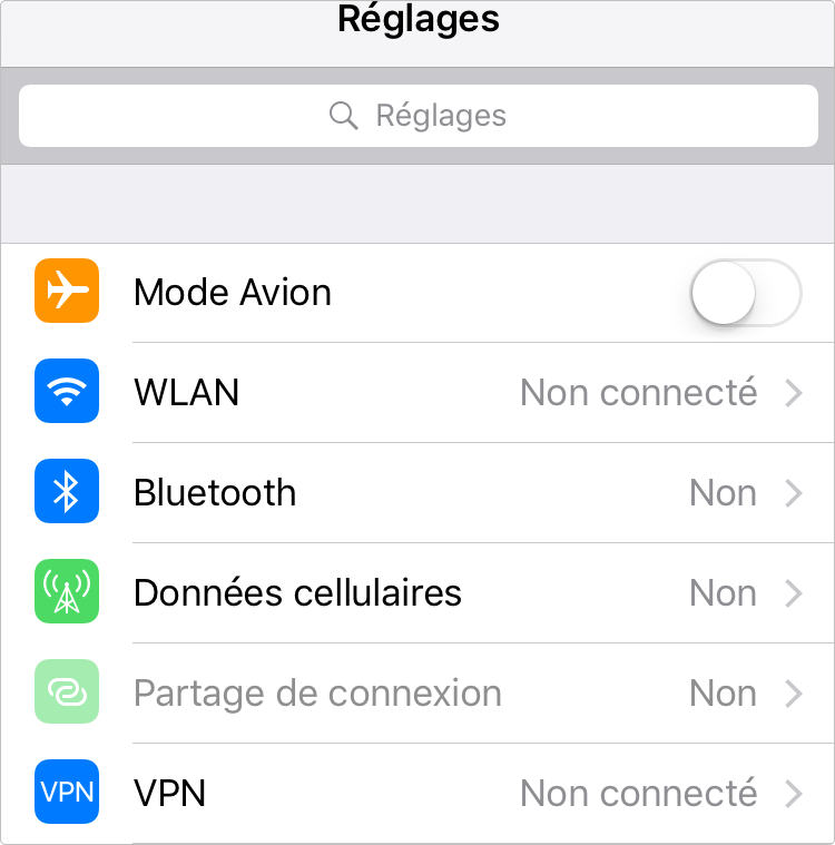 Désactiver Bluetooth, le WLAN, Données cellulaires et Activer Mode Avion