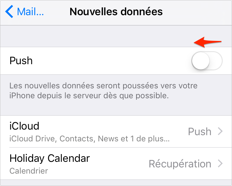 Désactiver l'option Push