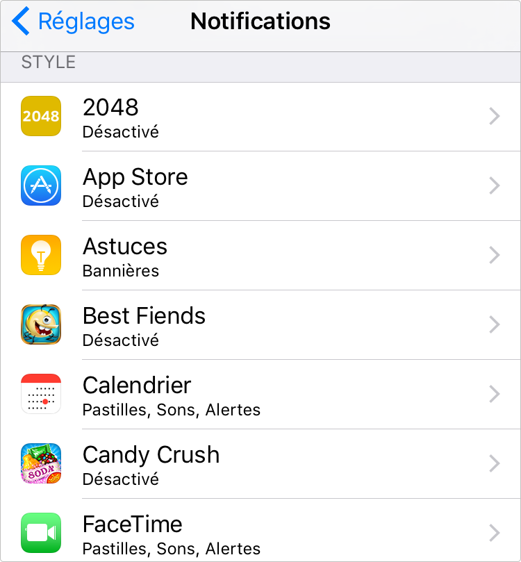 Désactiver les notifications