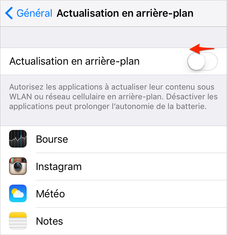 Désactivez l'option Actualisation en en arrière-plan