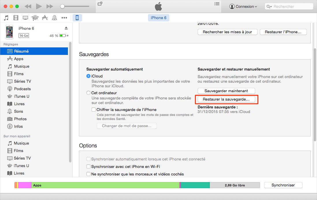 Restaurer votre appareil