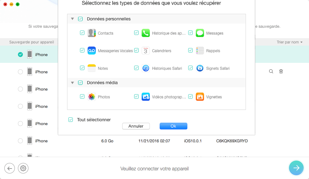 Récupérer directement les données depuis le sauvegarde iTunes – étape 2