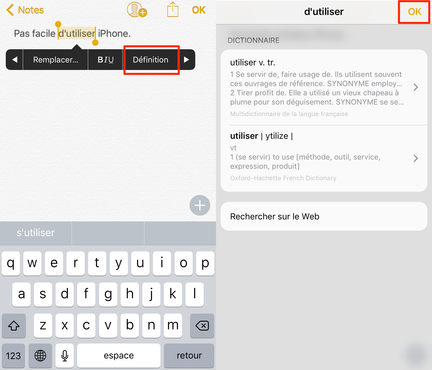 Utiliser les dictionnaires sur iPhone 7