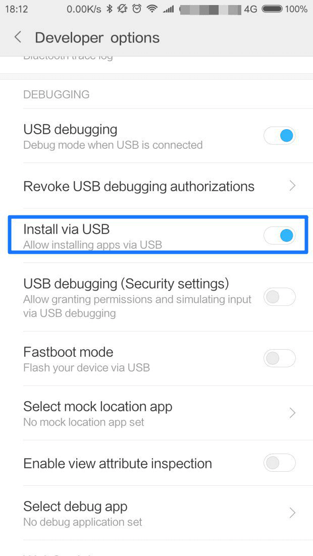 Activer l'option Installer via USB