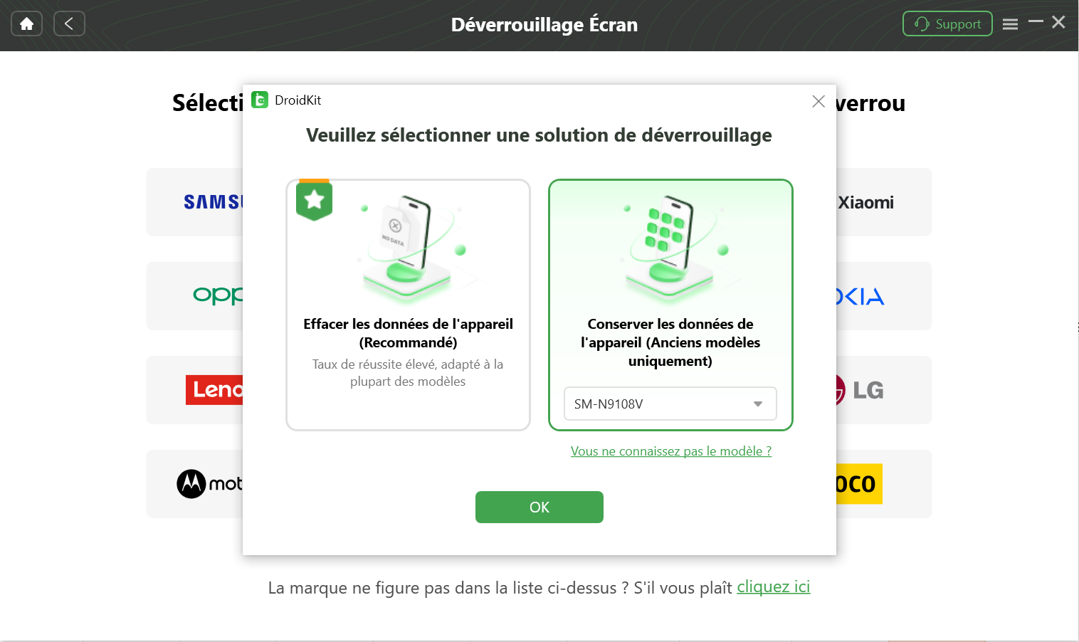 Choisir le modèle Samsung