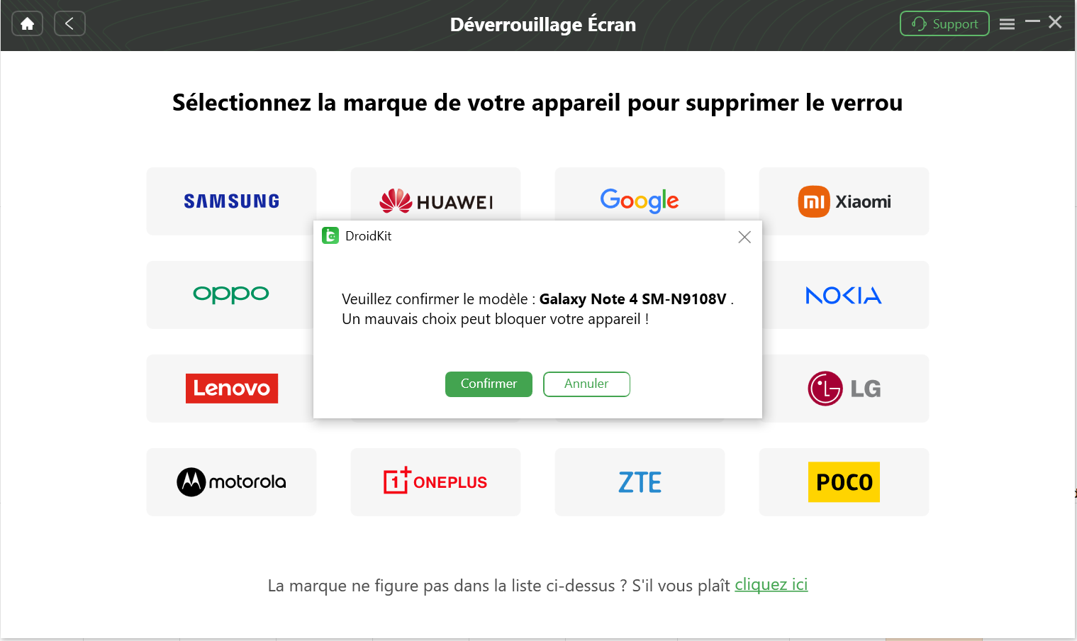Confirmer le modèle de l’appareil