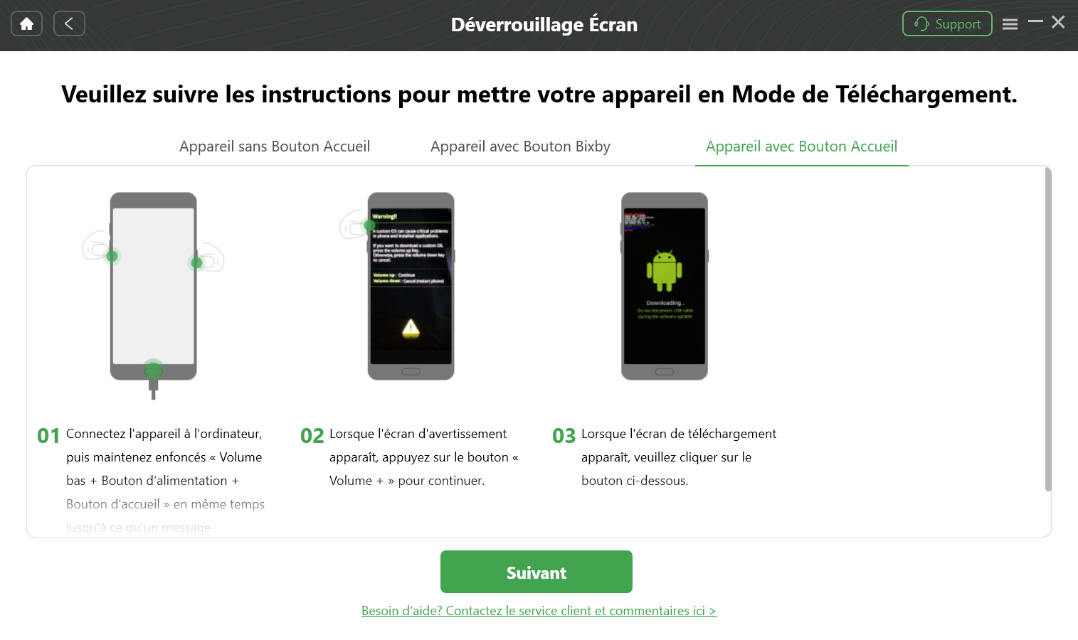 Mettre l’appareil en mode Download