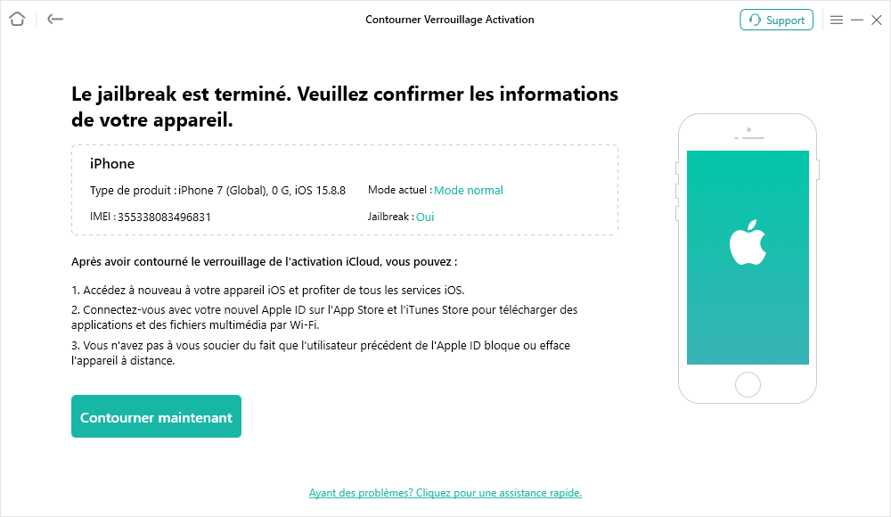 Cliquez sur le bouton Contourner maintenant et quittez le mode DFU