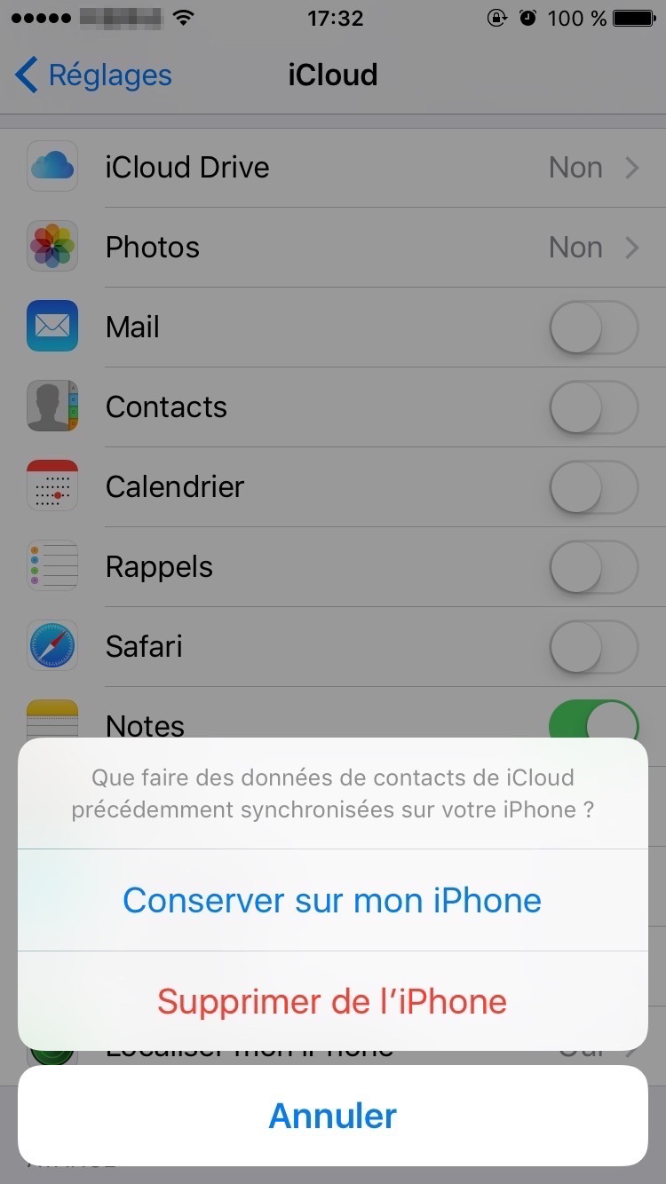 Option sur gestion de Apple ID