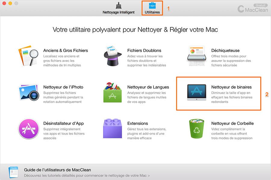 Choisissez Nettoyeur de binaires