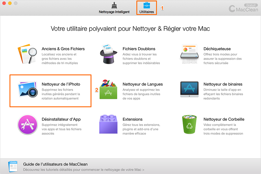 Choisissez Nettoyeur de l'iPhoto
