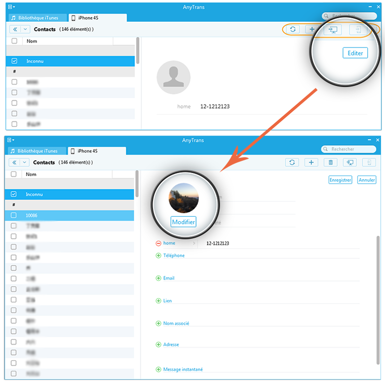 éditer les information de contact