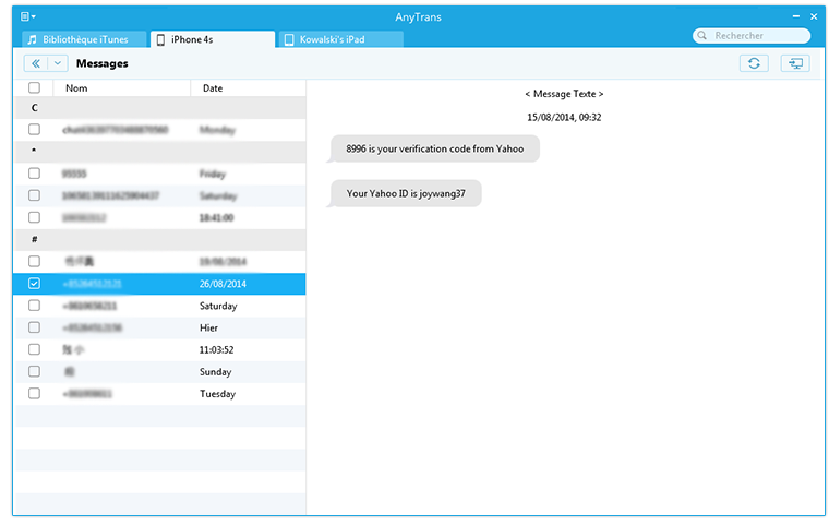 copier des messages vers l'ordinateur