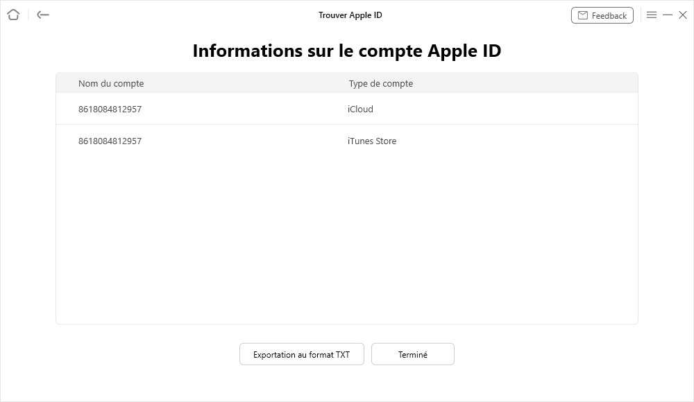 Informations sur l'identifiant Apple