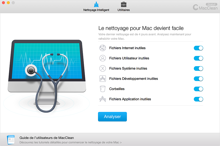 L'interface principale de MacClean, nettoyage intelligent