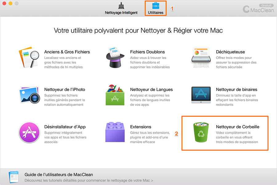 Choisissez Nettoyeur de Corbeille