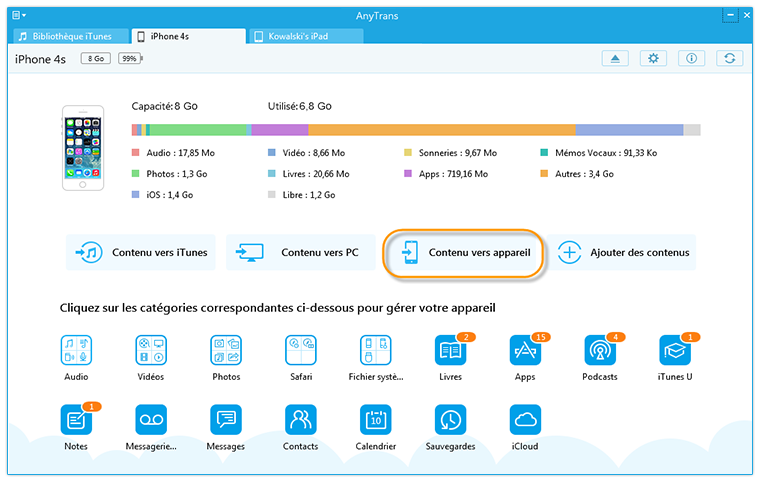 connecter l'appareil à l'ordinateur