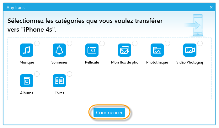 sélectionner les options pour lancer la synchronisation