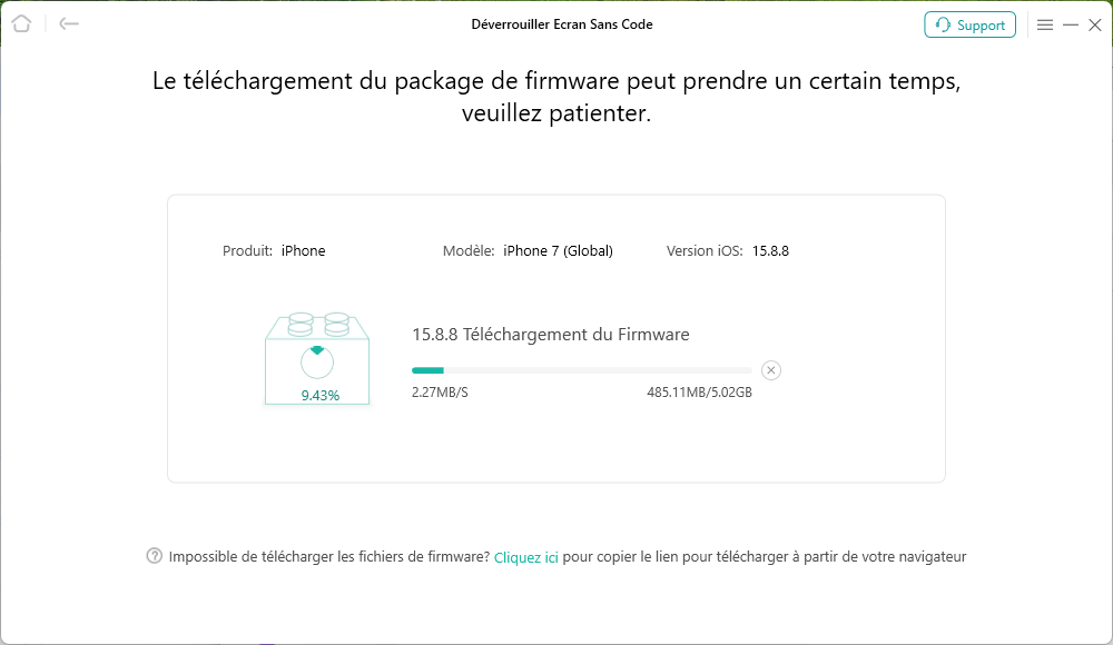 Le téléchargement du package de firmware va commencer