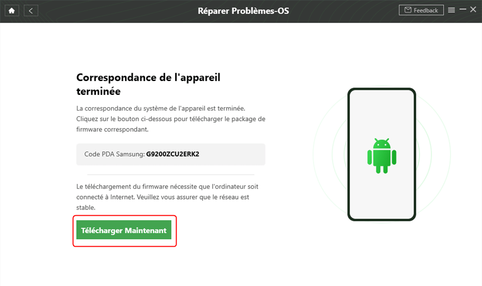 Correspondance d'appareil terminée