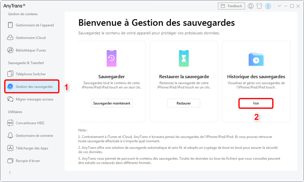 Gestion des sauvegardes