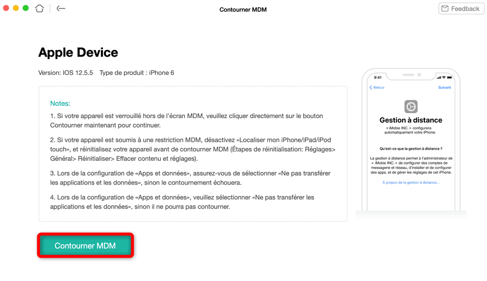 Ensuite,cliquez sur « Contourner MDM » .