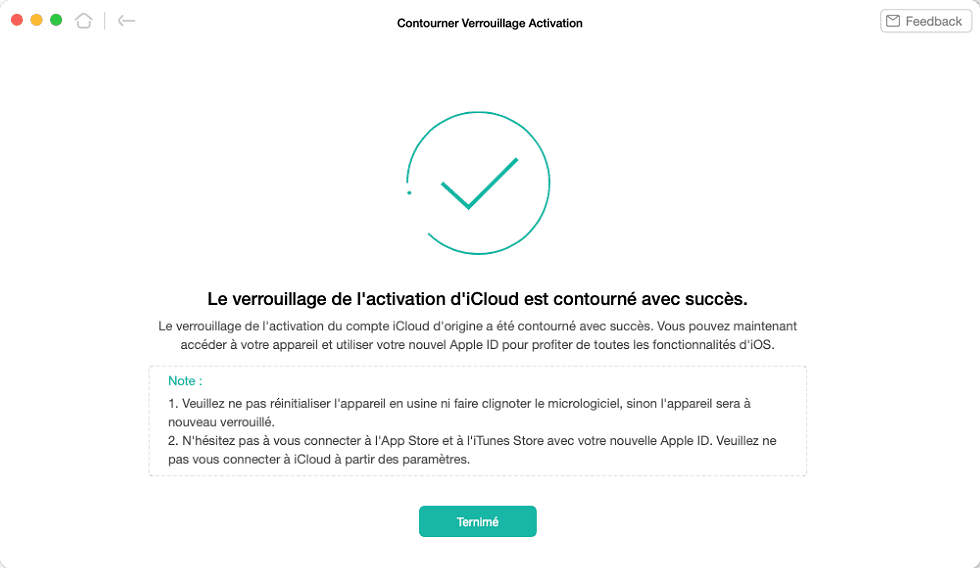 Le verrouillage d'activation iCloud a été contourné avec succès