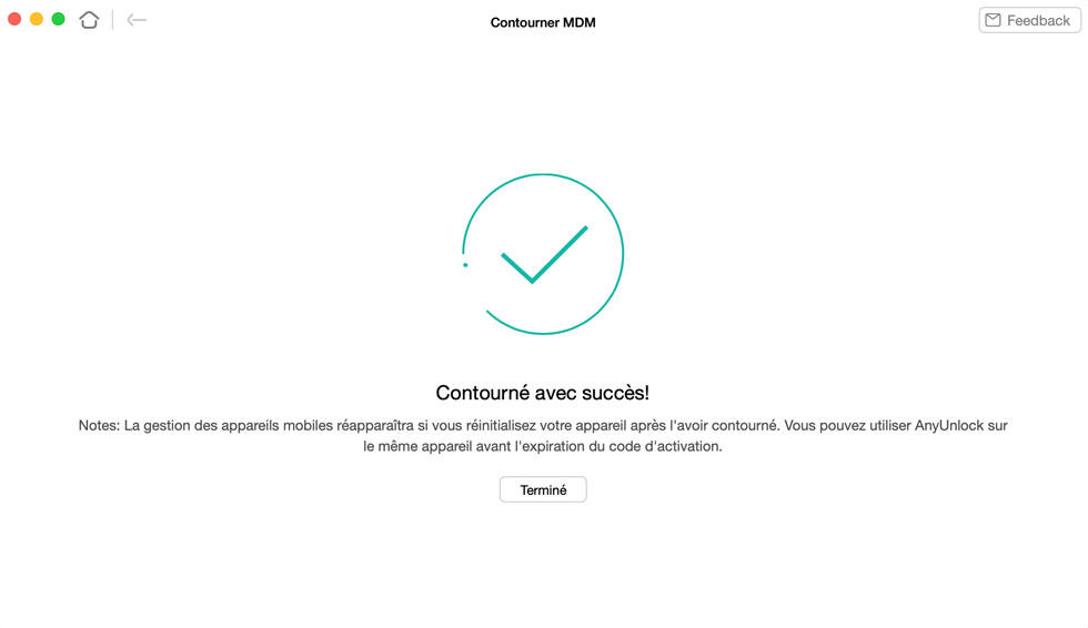« Contourné avec succès! » s'affichera.