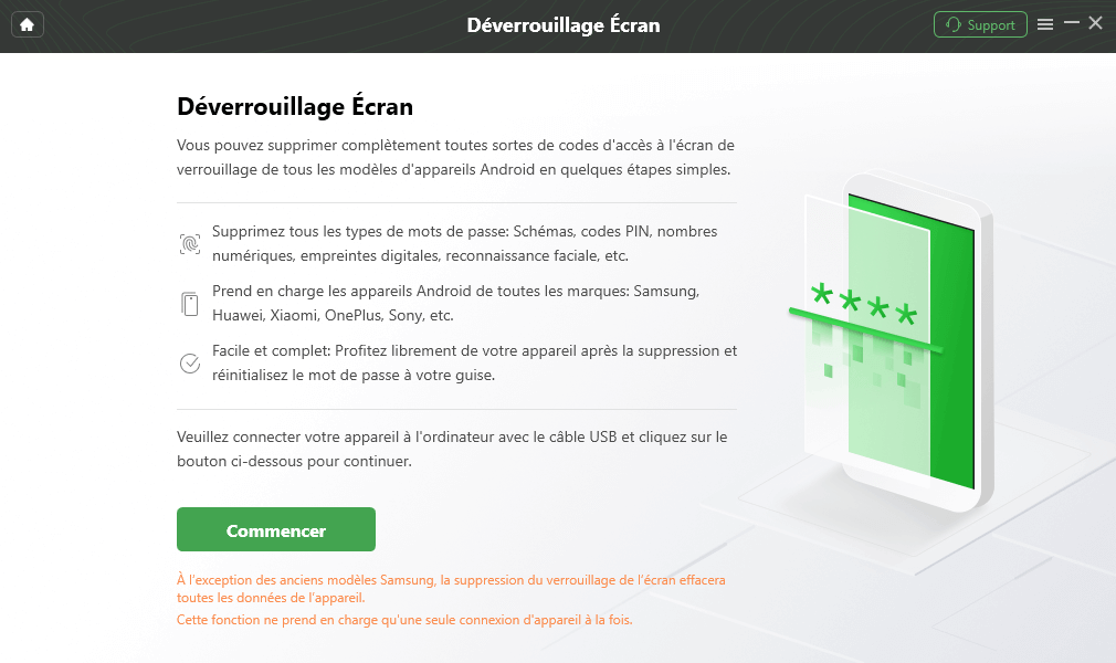 Commencer à déverrouiller l’écran