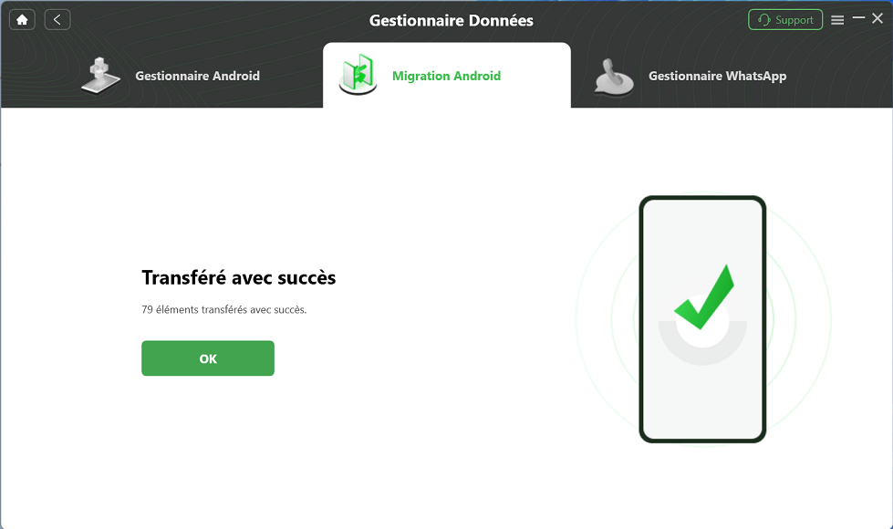 Transférer avec succès