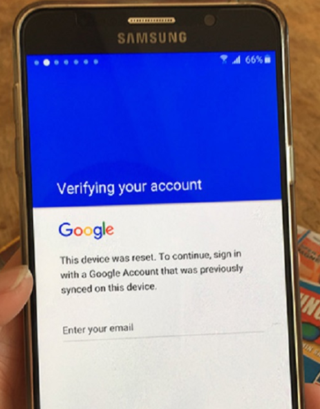 Écran de vérification du compte Google FRP après réinitialisation Android