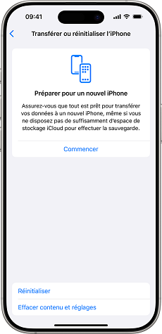Parametre d'usine-Éffacer tout contenu et parametre