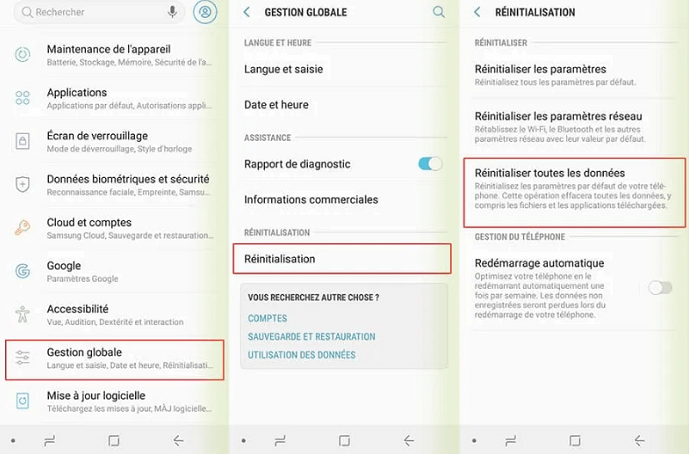 Réinitialiser toutes les données