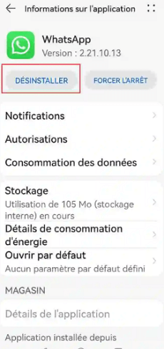 Désinstaller WhatsApp