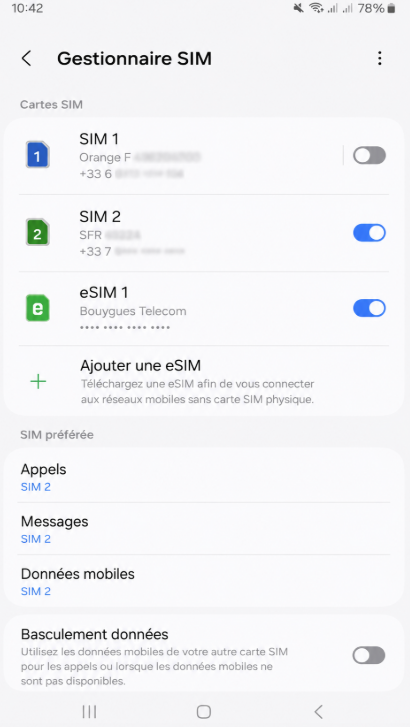 Désactiver et réactiver une carte SIM dans le Gestionnaire SIM Samsung