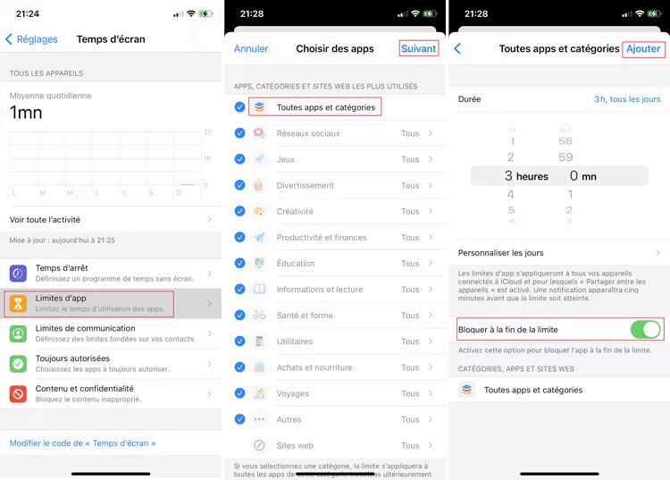 Bloquer à la fin de la limite