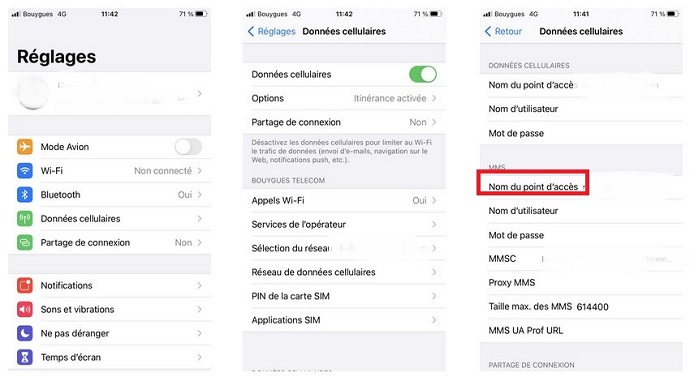 Noms des points d'accès