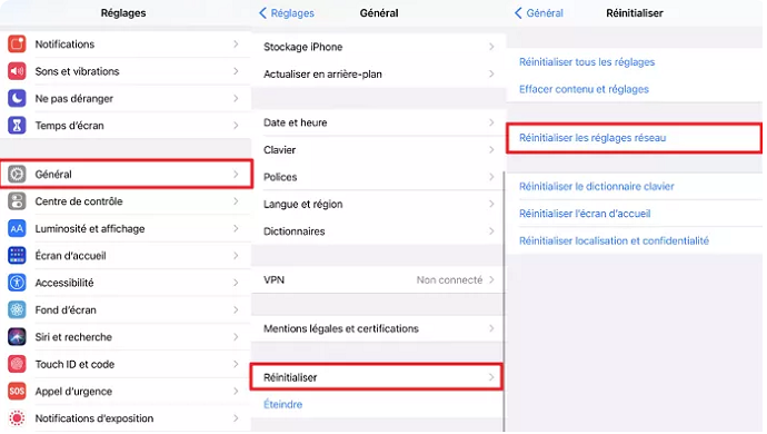 Réinitialiser les réglages réseau