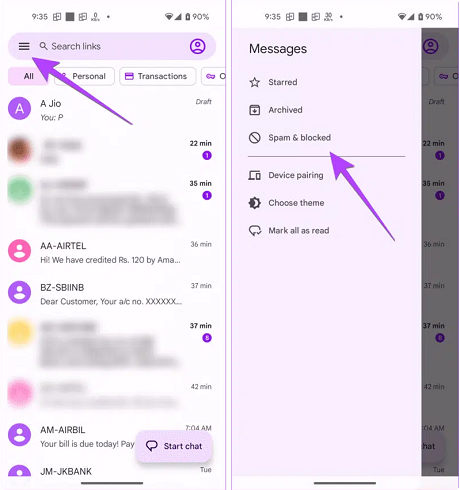 Spam et conversations bloquées