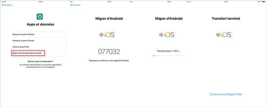Transférer les données vers iPhone via MIgrer vers iOS