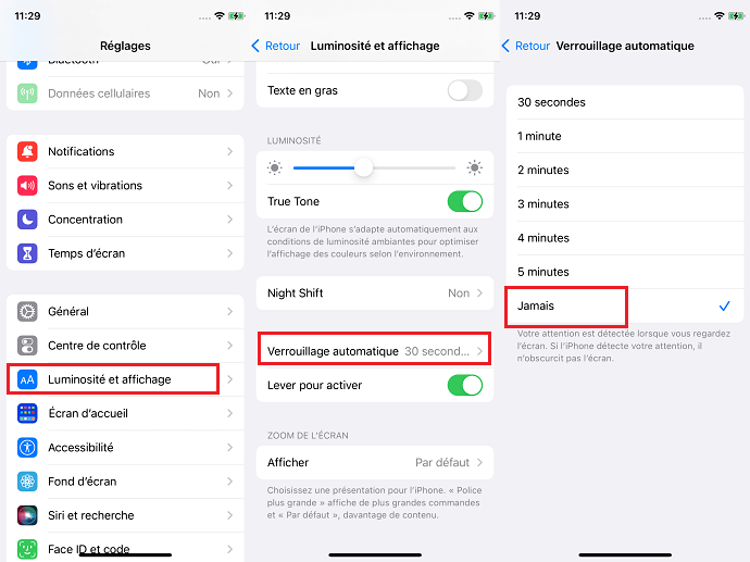 Désactiver le verrouillage automatique sur iPhone
