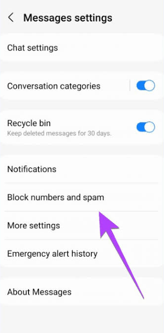 Voir les messages bloqués dans Samsung Messages