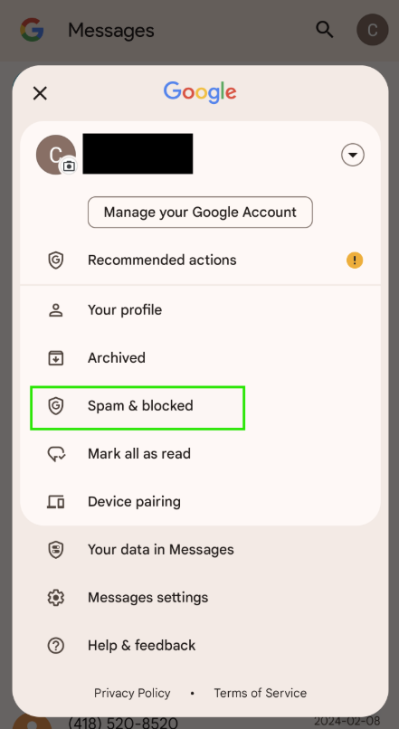 Voir les SMS dans Spam et bloqués sur Google Messages