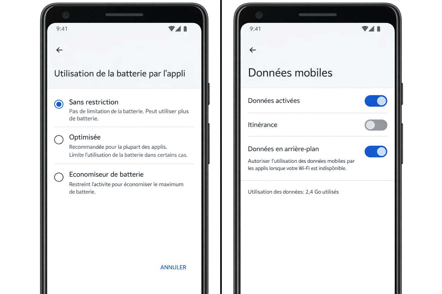 Utilisation de la batterie par l'appli