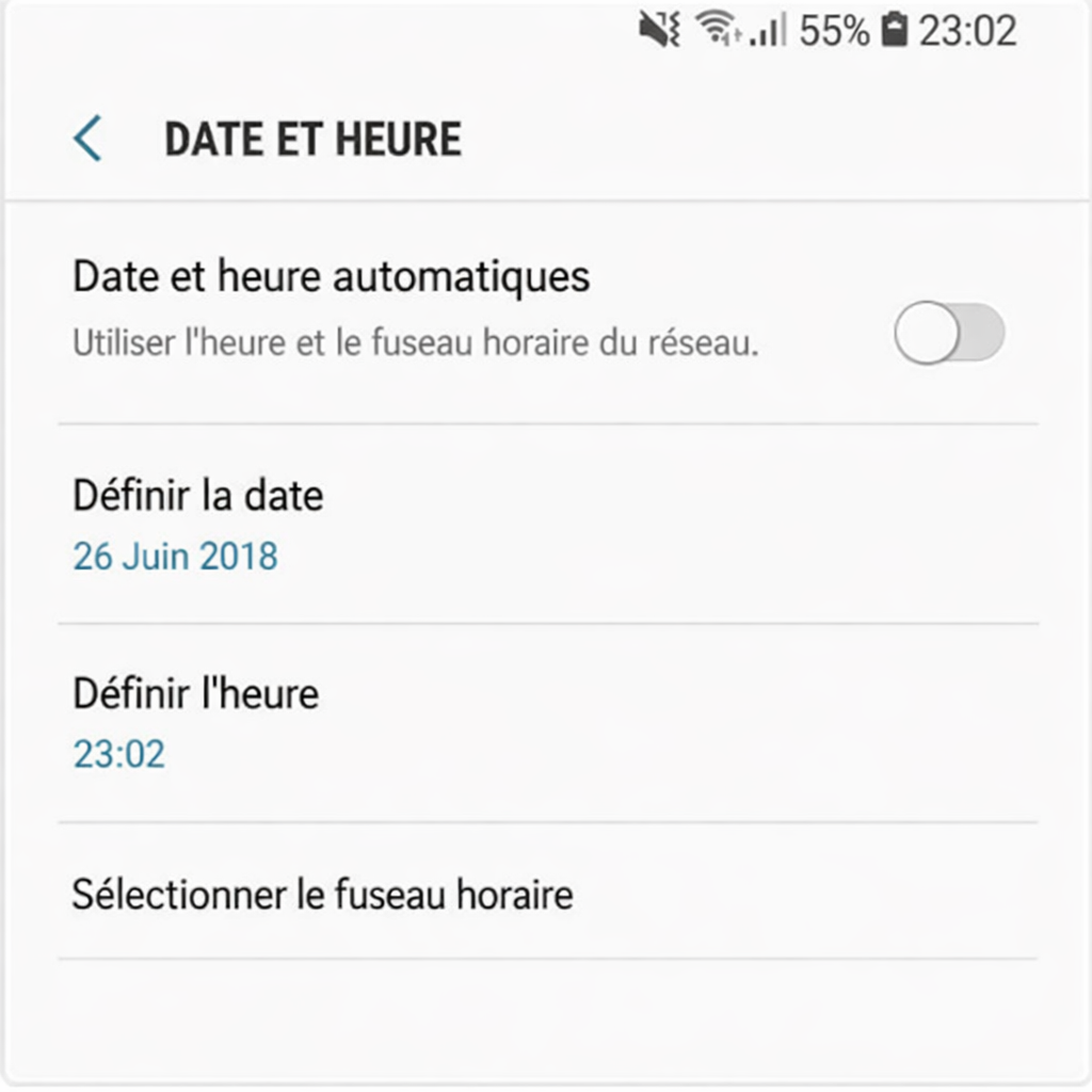 Désactiver la date et l'heure automatiques