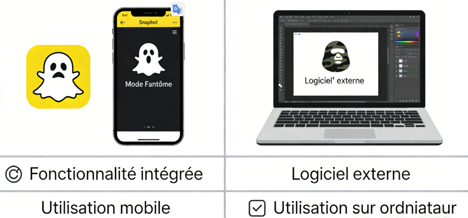 Comparatif Mode Fantôme et un logiciel de spoofing