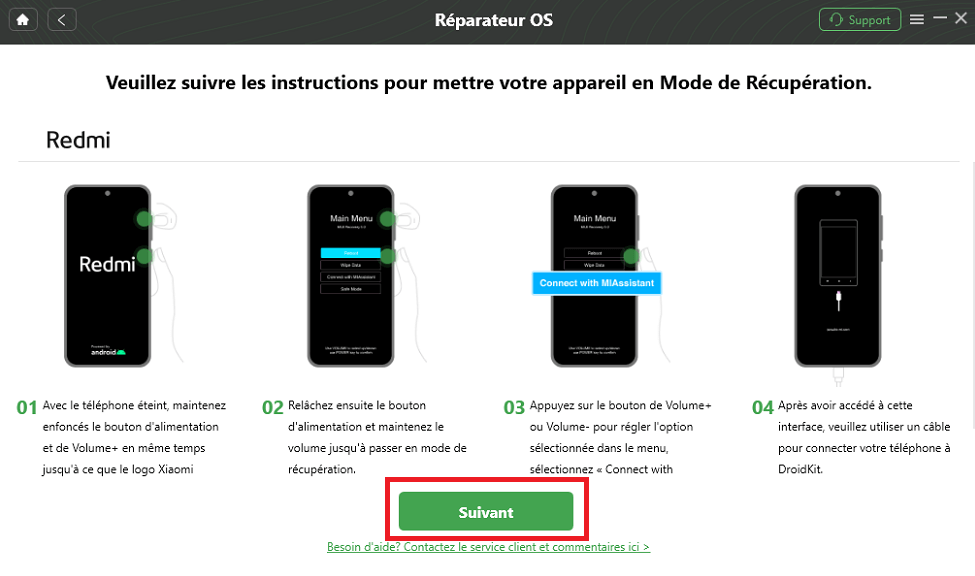 Entrer le Mode de Récupération et touchez Suivant