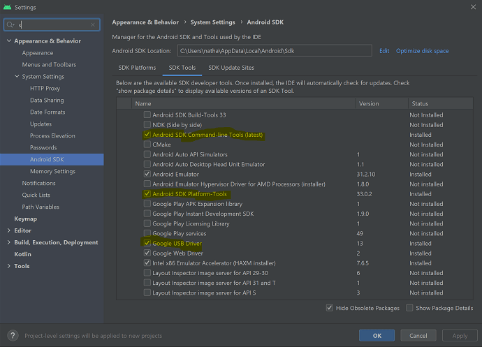 Gestionnaire de SDK Android