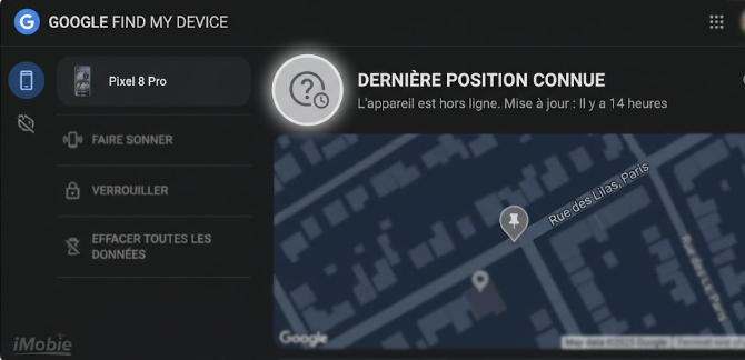 Dernière position connue d'un appareil hors ligne